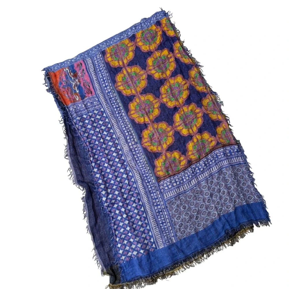 Anu Scarf OS Multicolor Good Patchwork Rayon Boho Frayed Fringe Wrap Gypsy